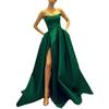 Satin evening dress tube top high fork ball dress a-shaped cut big skirt slim