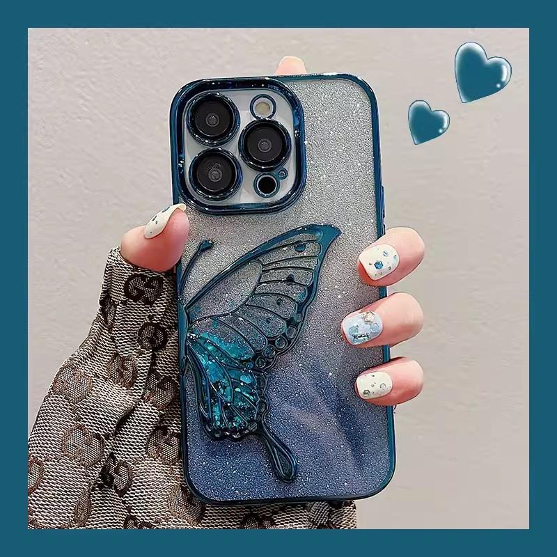 Quicksand Butterfly Applicable To Apple 16pro Gradient Glitter Powder Mobile Case 15 Color Plated IPhone 14 Full Pack Protection Case