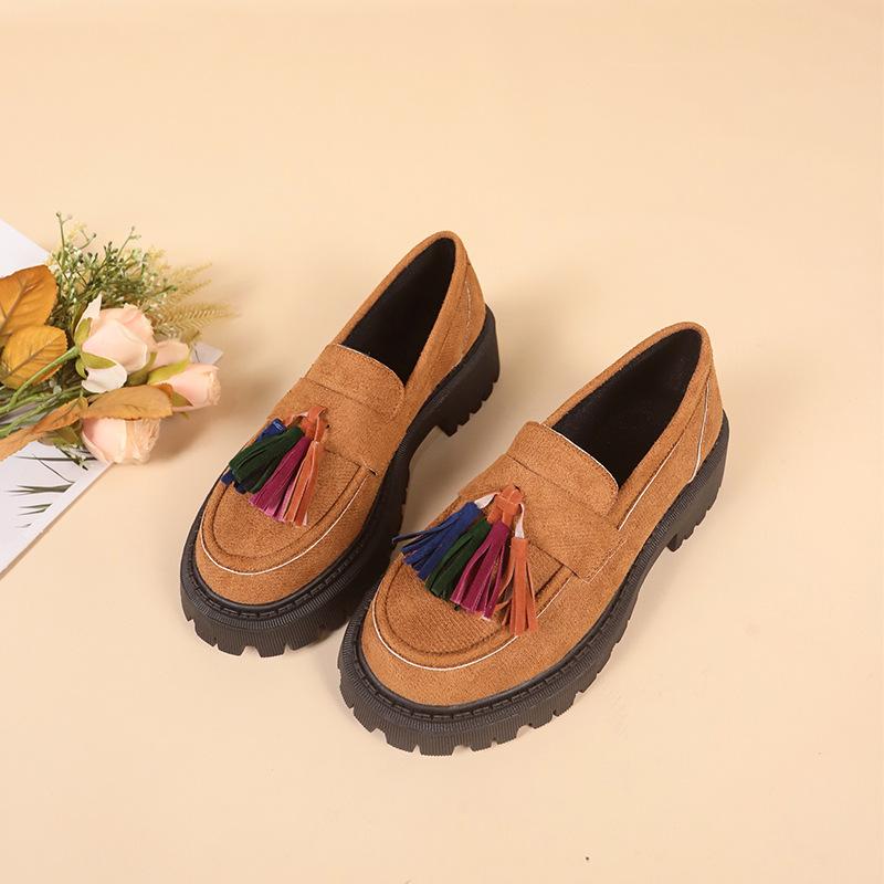 

Туфли с круглым носком, ретро, толстая подошва, модные одинарные туфли на одной педали, женские 42 коричневый