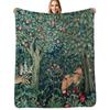 GREENERY FOREST ANIMALS Fox and Hares Blue Green Floral Tapestry Throw Blanket Cozy Home Blanket Gift for Christmas Holiday