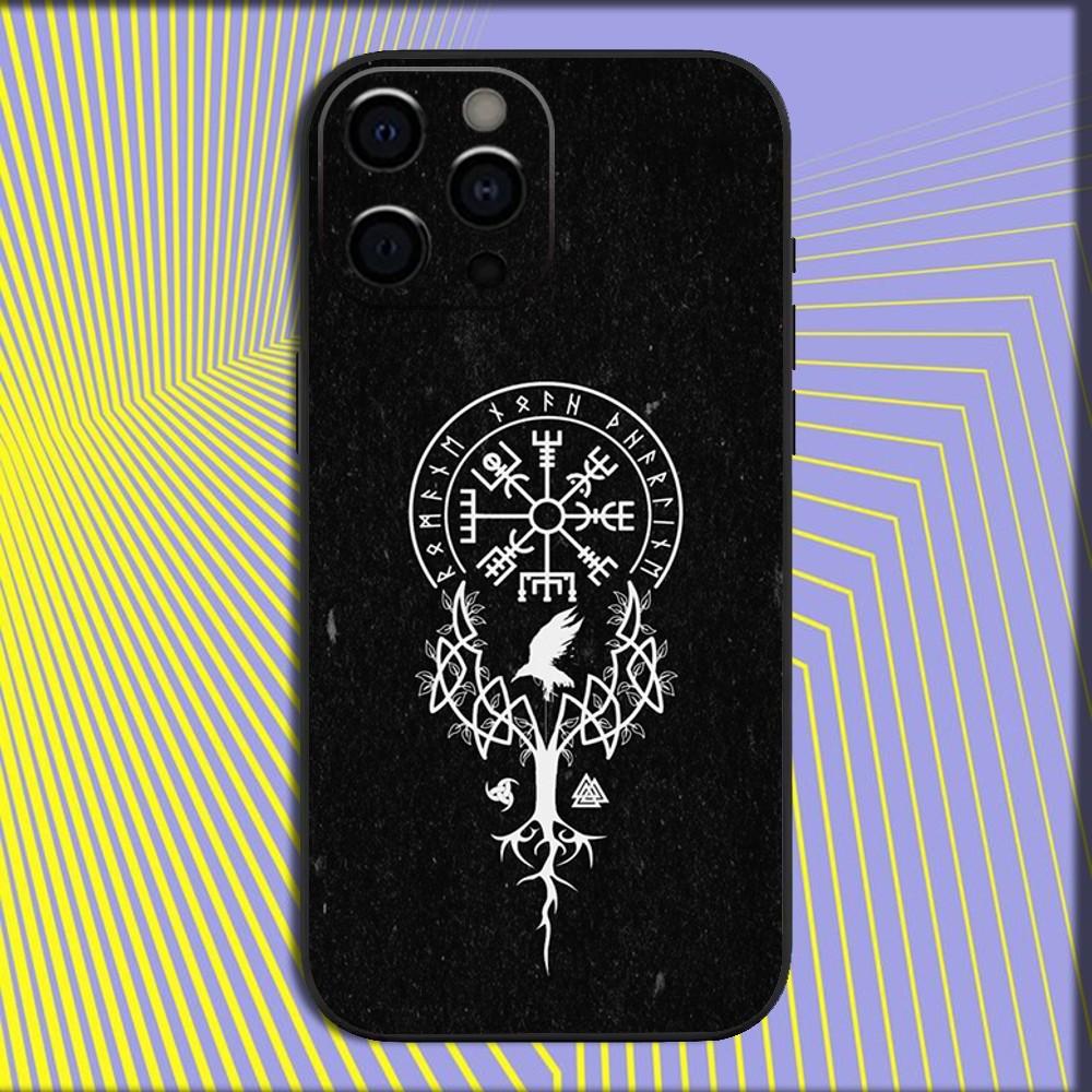 

V-Viking V-Vegvisir Логотип Чохол для телефону Для iPhone 16,15,14,13,12,11,Pro,X,XS,Max,XR,Plus,Mini М який Чорний Чохол iPhone12