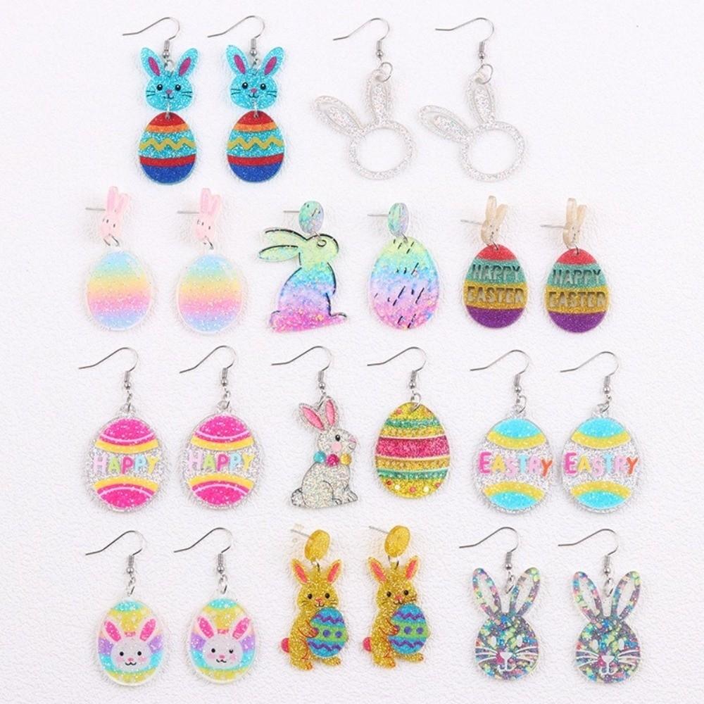 Acrylic Bunny Pendant Earrings Cartoon Easter Egg Dangle Earrings Fashion Easter Egg Earrings  Men