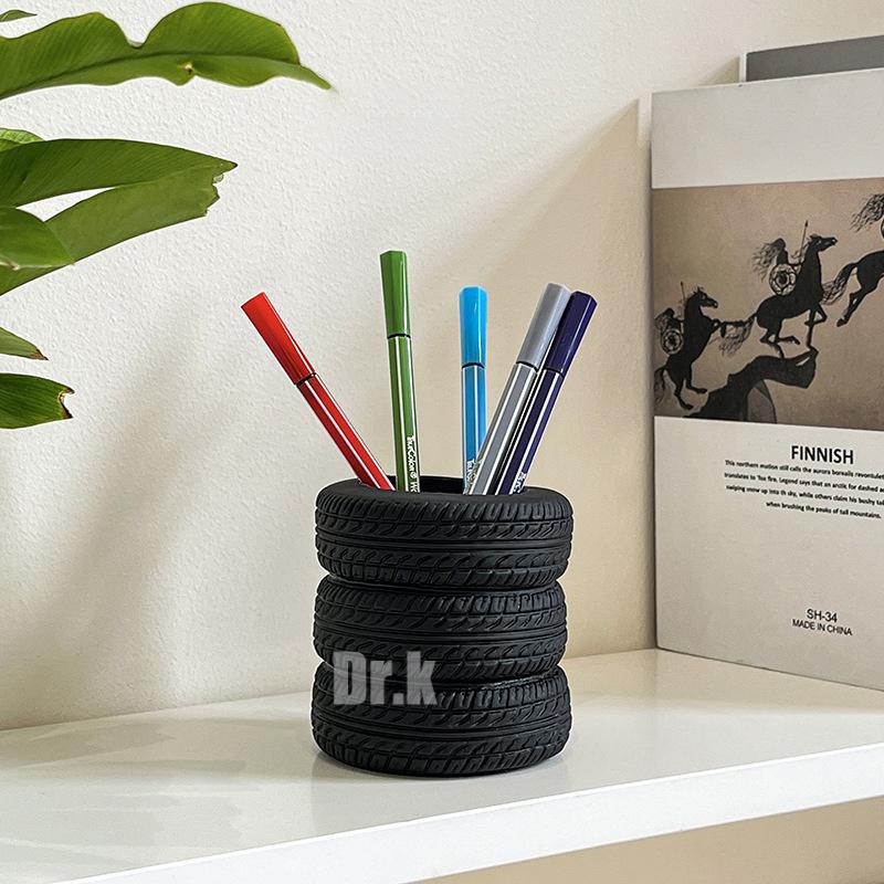 Tire-Shaped Office Supplies, Desktop Storage, Creative Holder for Pen, Makeup Brush, Decorative Ornaments