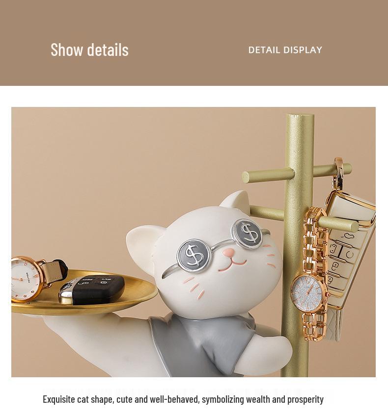 Resin Lucky Cat Key Holder for Children's Room & Entrance