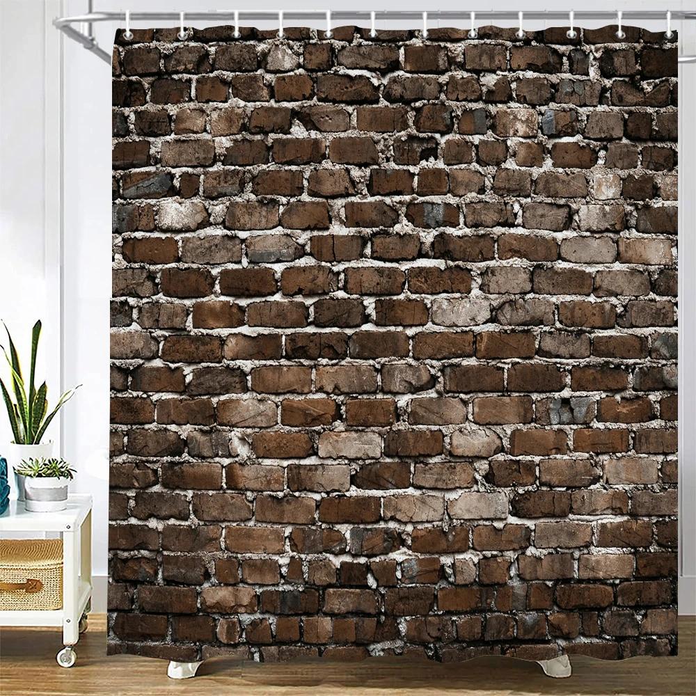 Stone Wall Painting Shower Curtain Bathroom Curtain Polyester Fabric Art Shower Curtains Restroom Decor Waterproof With Hooks