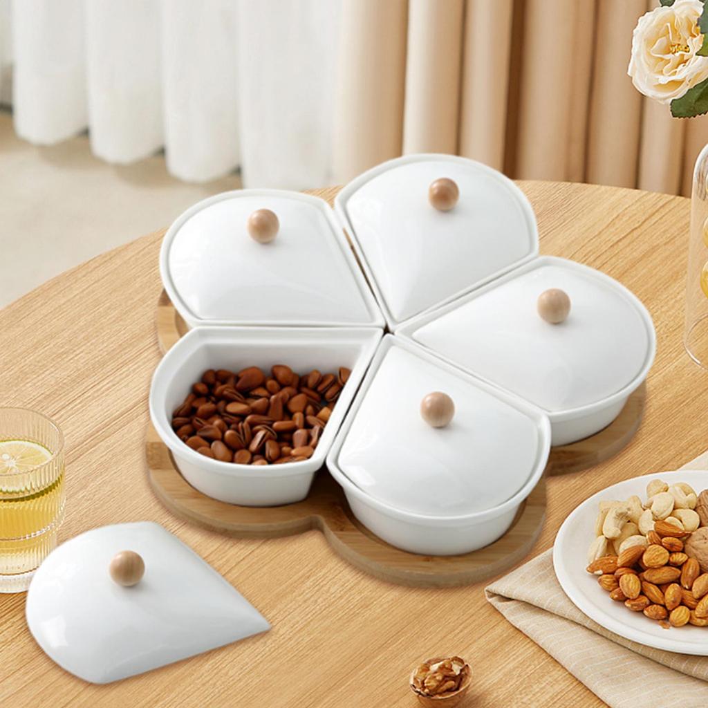 Ceramic Divided Serving Dishes with Lid Relish Tray for Home Kitchen Chips Rotation