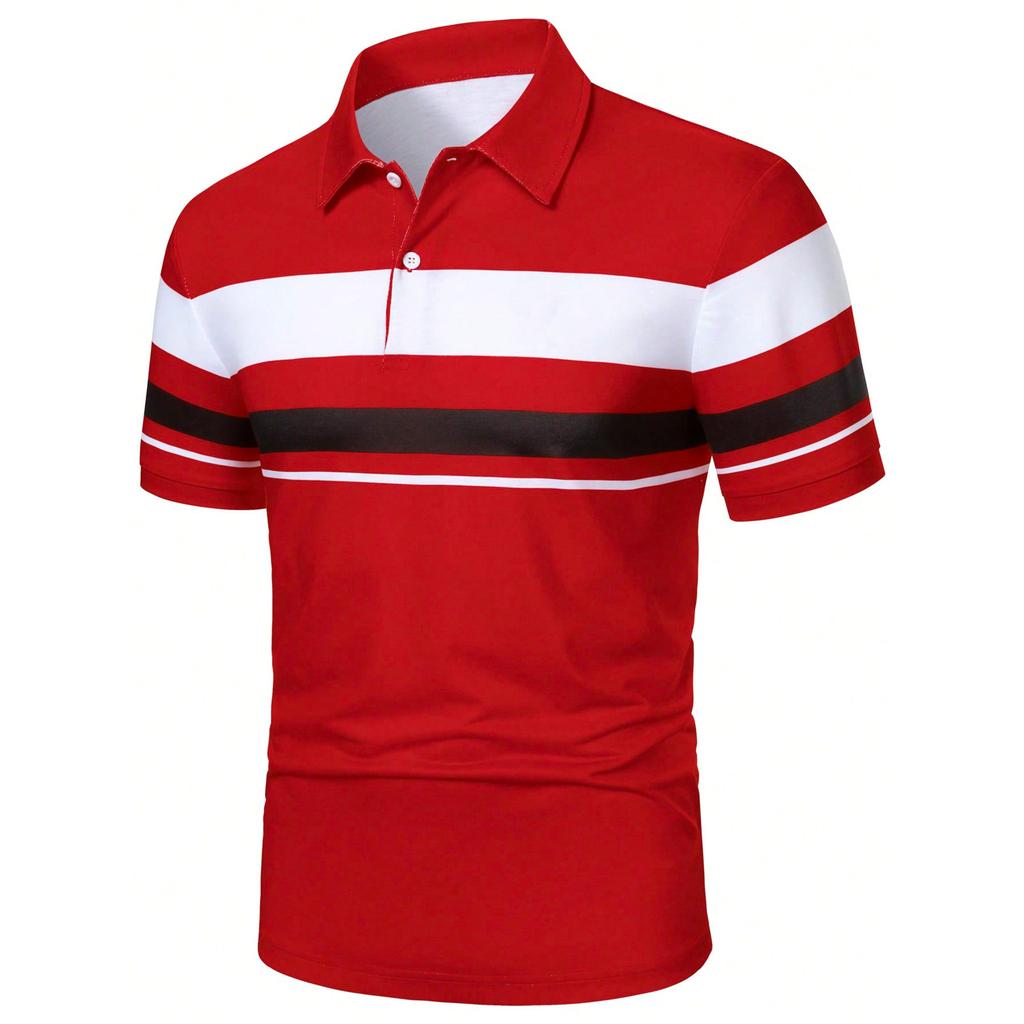 Stylish Striped Short-sleeve Polo Shirt, Comfortable Casual Wear for Daily Use.