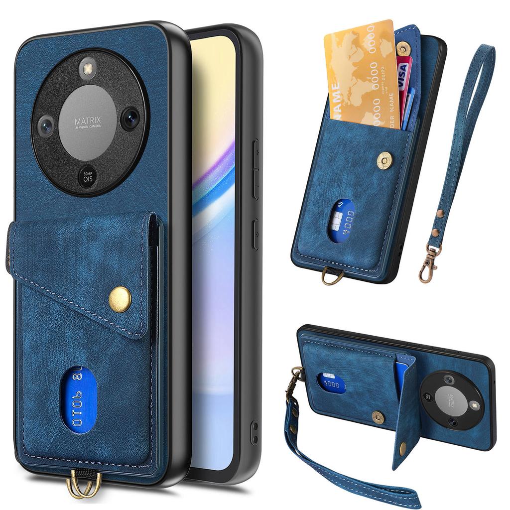 Etui Na Telefon Do Honor Magic8 Lite 5G / X9d 5G / X70 5G Z Miejscem Na Karty Podpórką Skórzany Tył Z Paskiem Na Nadgarstek