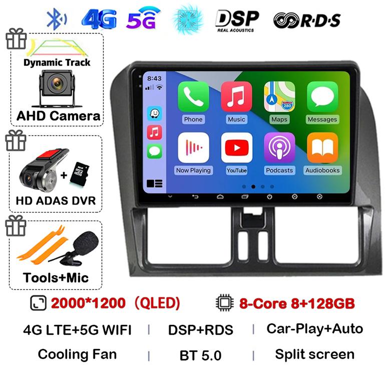 Android 14 Carplay Auto For Volvo XC60 2009-2017 Car Radio Multimedia GPS Navigation Video Player Autoradio Stereo Head Unit DSP