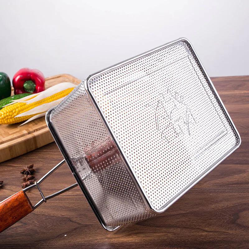 Stainless steel frying basket net French fries basket frame square oil control basket dense frying screen