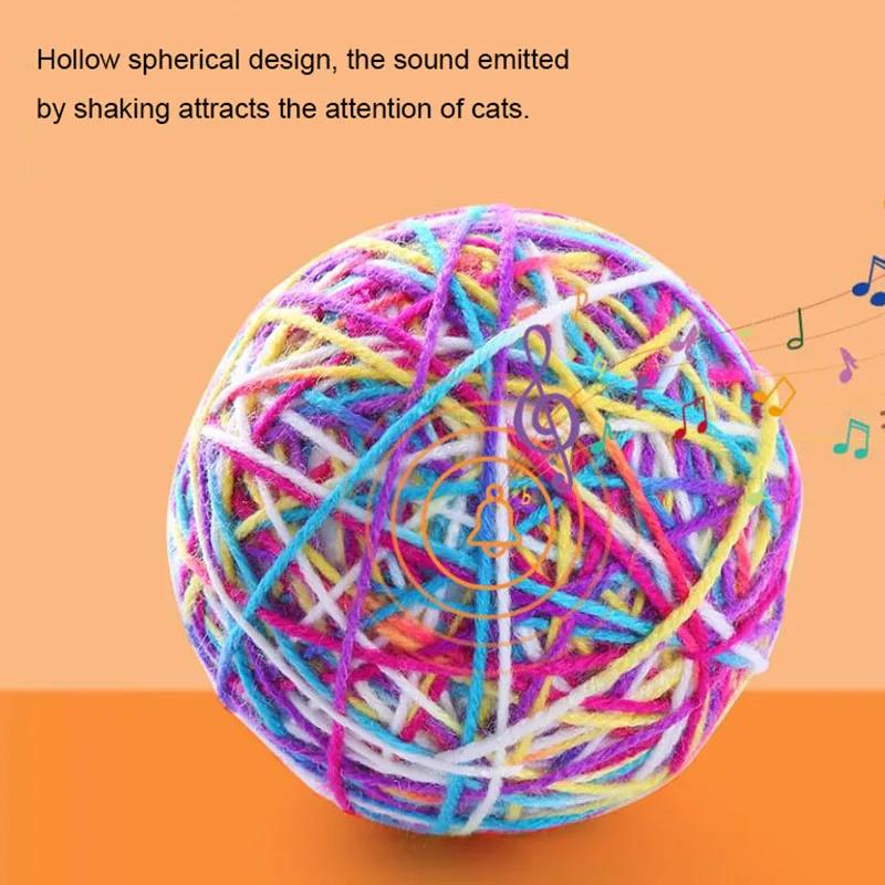 Dia. 9cm Cute Cat Dog Toys Pet Dog Cat Toy Colorful Wool Round Ball with Small Bell Rainbow Toy For Dog Cat Chewing Playing