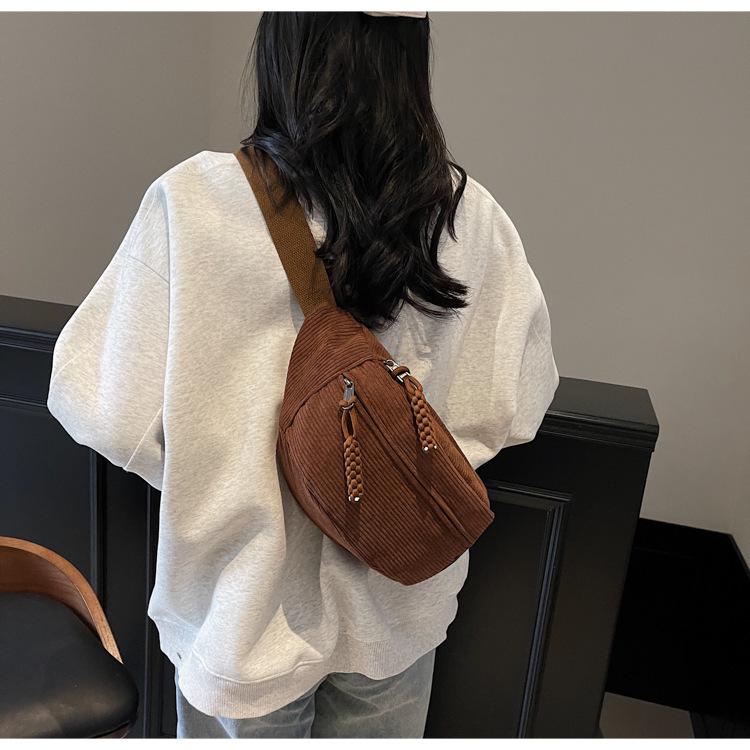 Trendy Women's Corduroy Crossbody Bag - Large, Simple Solid Color Shoulder Bag