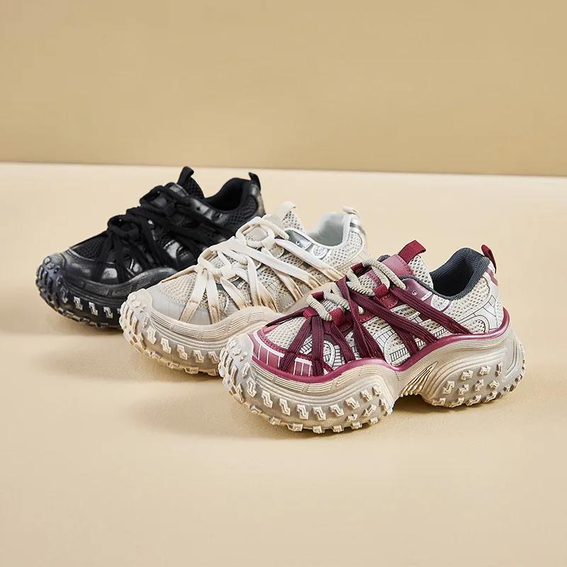 Fashion Spring Platform Sneakers Women's Anti Skid Round Toe Vulcanize Shoes Cross Tie Straps Ladies Breathable Trendy Casual Shoes2025