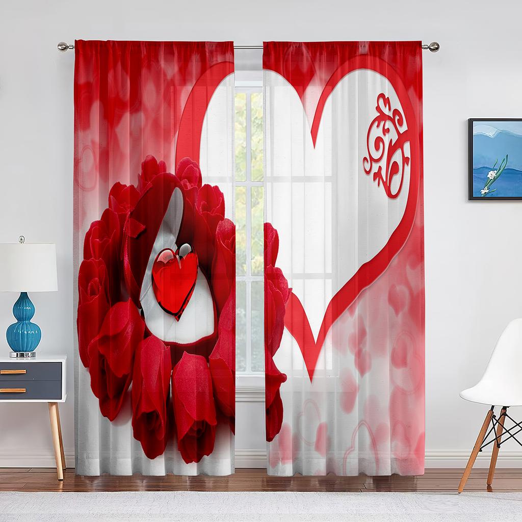 Heißes Pink Liebesherzen Transparenter Voile Vorhang Mädchen Prinzessin Niedlich Modern Minimalistisch Tüll Vorhänge für Wohnzimmer Schlafzimmer Küche