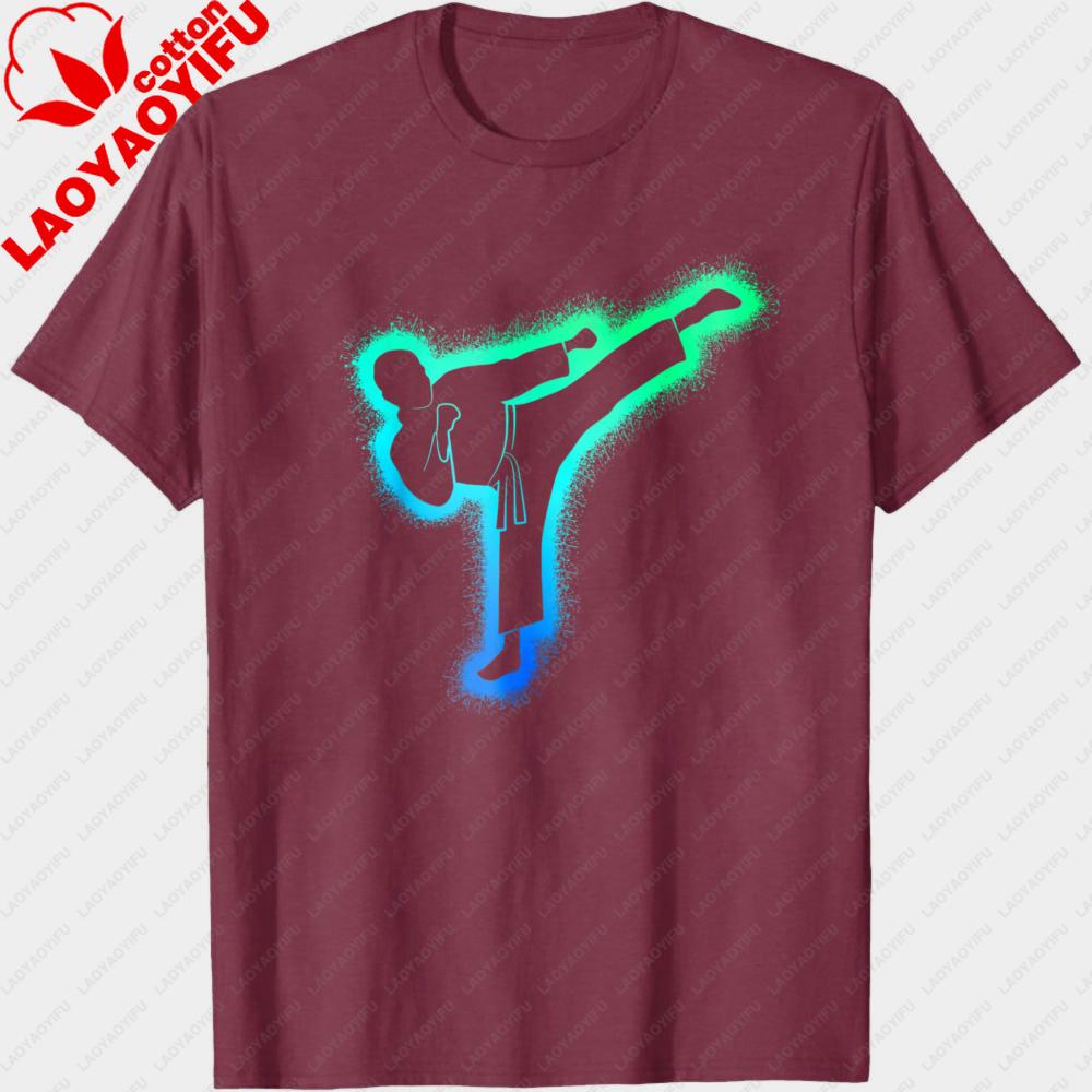 Men TShirt Karate Kick Design Summer Casual Short Sleeve Cotton Fashion Top for Men Streetwear Gift Idea Sporty Style