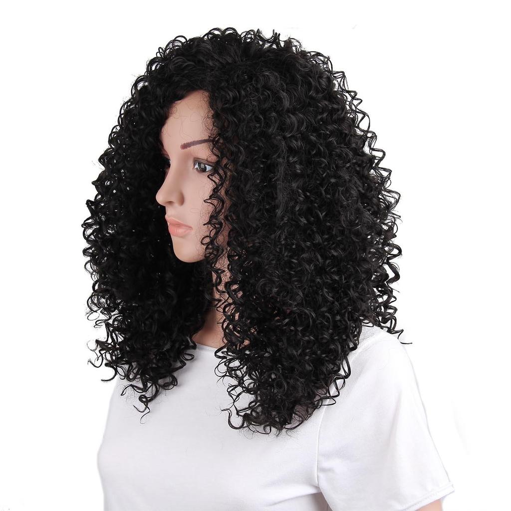 Female Fashion Long Curly Lace Frontal Synthetic Wig Full Wig  Hair Corn Wave Wig for Black