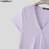 INCERUN Summer Men V Neck Short Sleeve Casual Fitted Rib Basics Tops T-shirts