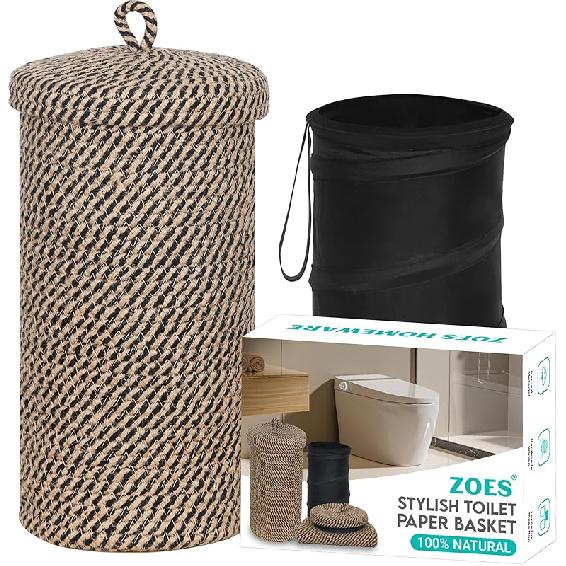Jute Toilet Paper Storage Basket with Lid,Bathroom Toilet Paper Holder Stand for 3 Mega Rolls,Tissue Holder for Bathroom with Removable Waterproof Jute