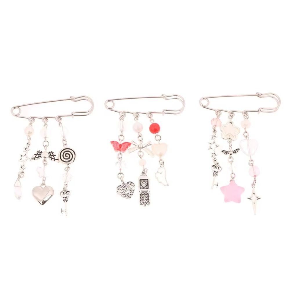 Bag Charm Sweet Brooch Clip Y2k Gothic Beaded Brooch Aesthetic Beaded Bag Pins  Bag Accessories