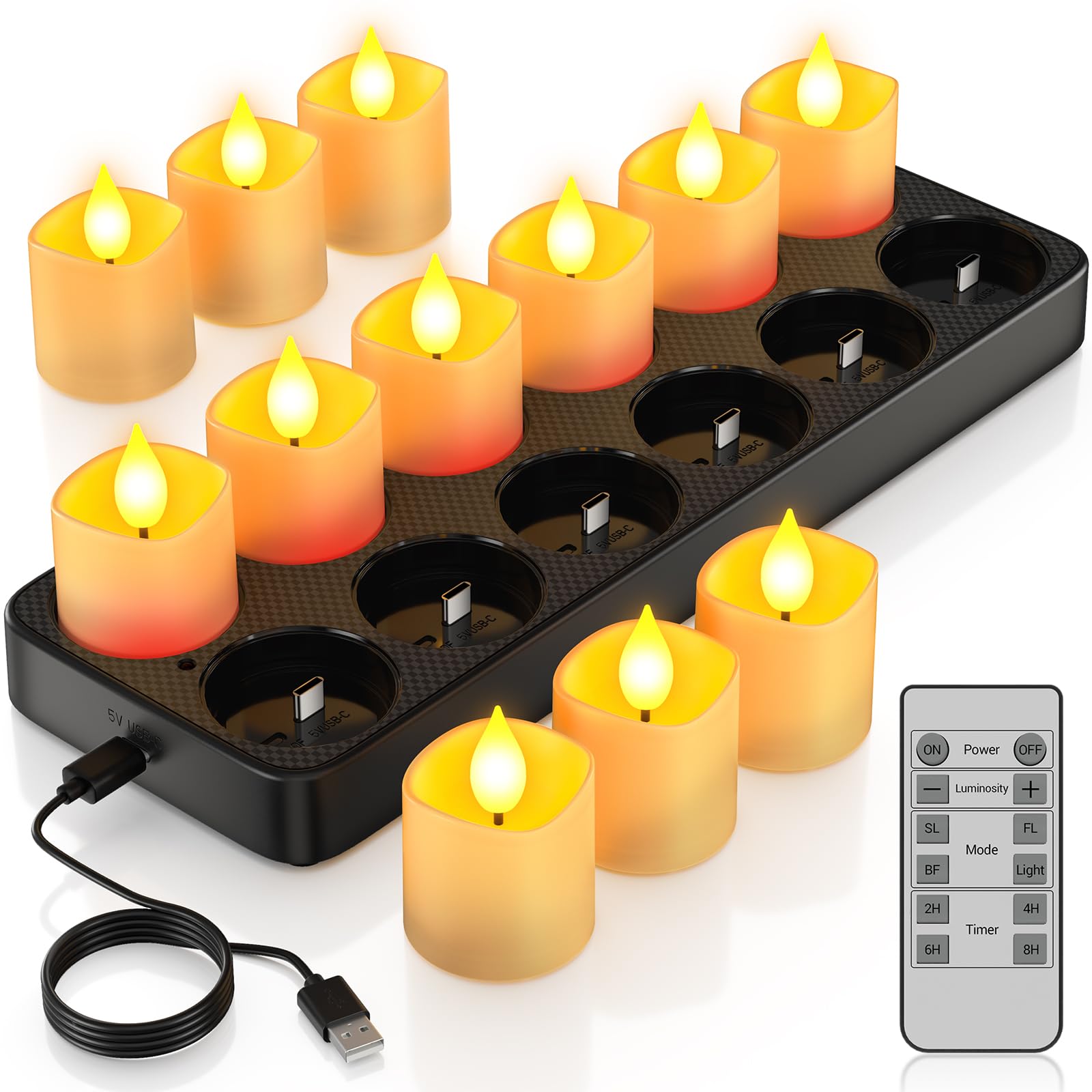 

PChero USB-C Rechargeable Candle Lights, LED Candles, Rechargeable Power Outage Candle Lights, Flameless Rechargeable LED Candles, Timer Function,