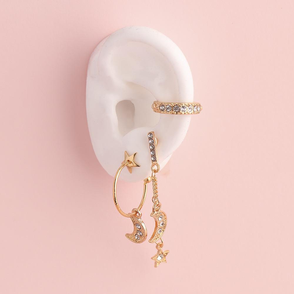 Elegantes Halbmond-Stern-Ohrring-Set Schicker Euro-Amerikanischer Modeschmuck Trendig