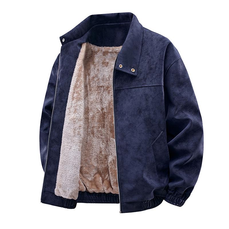

Men s Retro PU Leather Jacket, Windproof, Plus Velvet Thickness, Stand Collar, Casual and Versatile. 2XL темно-синього кольору
