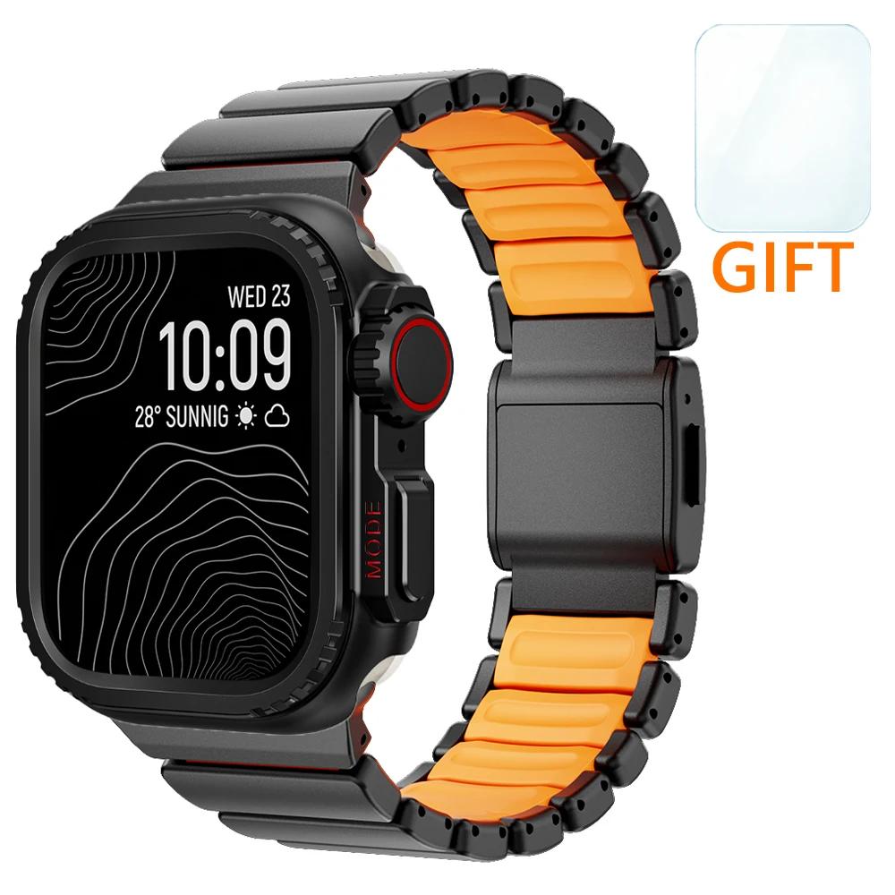 Men Titanium Band+Metal Case for Apple Watch Ultra 3 49mm Luxury Rubber Strap for iWatch Series 11 10 46mm 9 8 7 6 SE 44mm 45mm