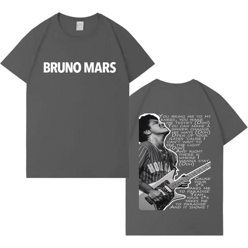 Rapper Bruno Mars Trendy Oboustranné Grafické Trička Pánské Dámské Ležérní Tričko s Krátkým Rukávem Populární Kulatý Výstřih Streetwear