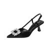 623-3 Rhinestone thin heel sandals women's new pointed rhinestone flower back empty fairy style high heels women's shoes