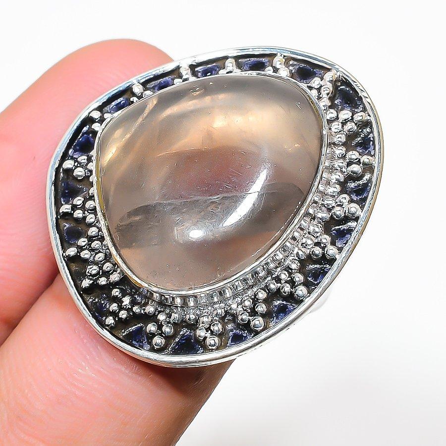 

Подарочное кольцо ручной работы из стерлингового серебра 925 пробы с натуральным драгоценным камнем флюорит, размер 6 O1U41