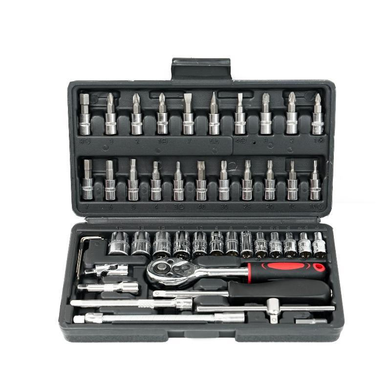 46Pcs Metric Socket Wrench Set Portable Durable Automotive Mechanical Repair Tool Kit for Motorcycle Daily Maintenance