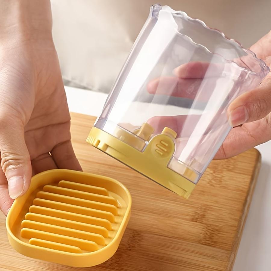 1pc Stainless Steel Fruit Slicer, Multifunctional Strawberry Slicer & Vegetable Chopper with Manual Pusher, Rectangular Blade, Container Included