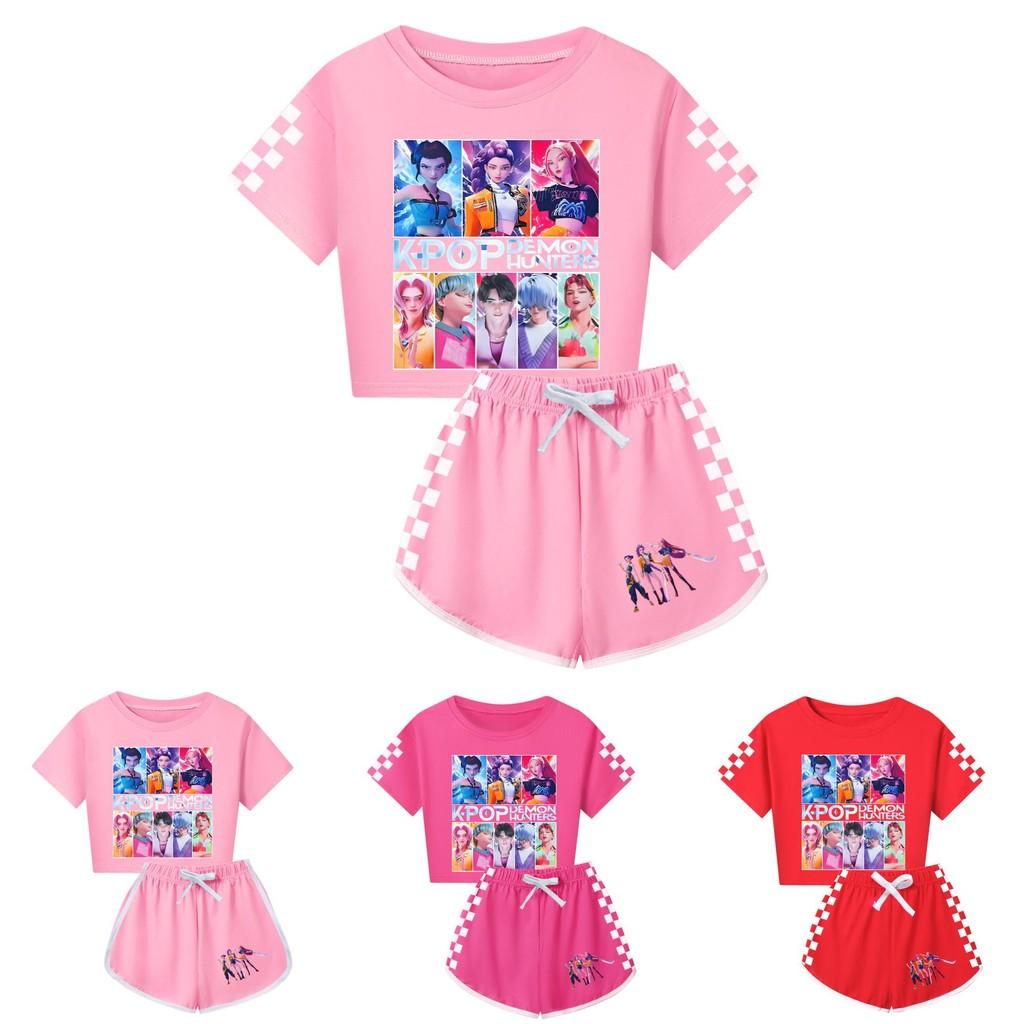Padrão Caçadores de Demônios Kpop Conjunto de Pijama de Manga Curta e Shorts para Crianças e Adultos