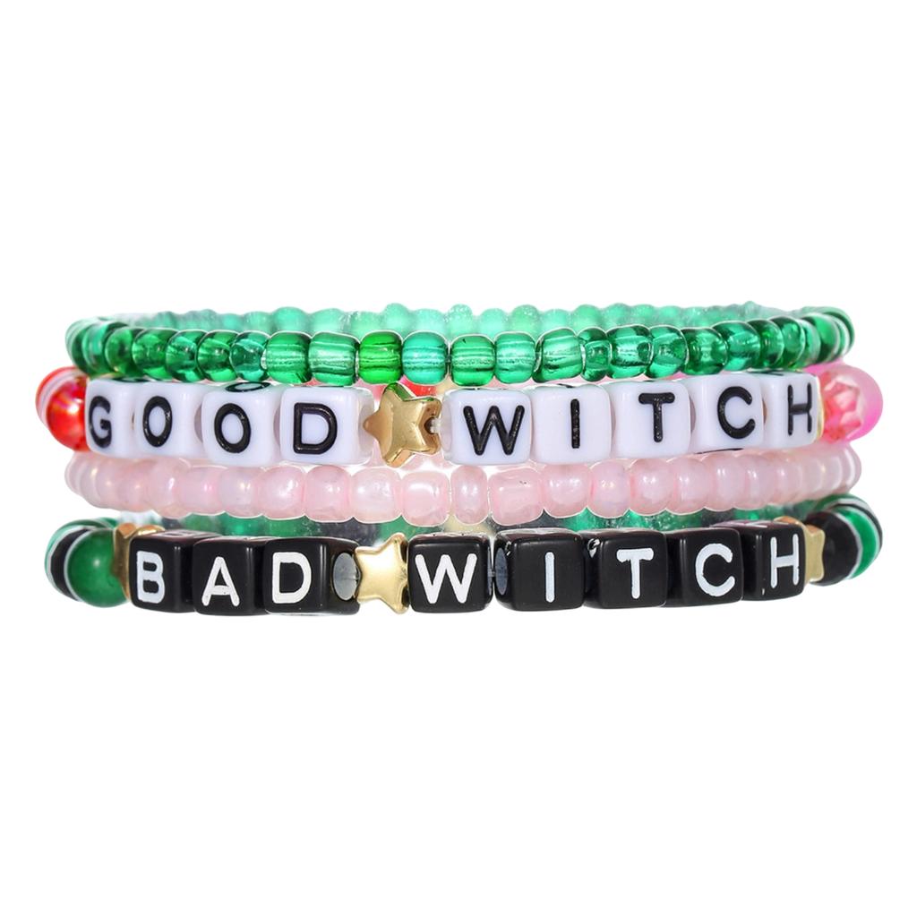 Bracelet With Multiple Of Overlapping Cut Beads And Elastic Letters, Bracelet Bracelet