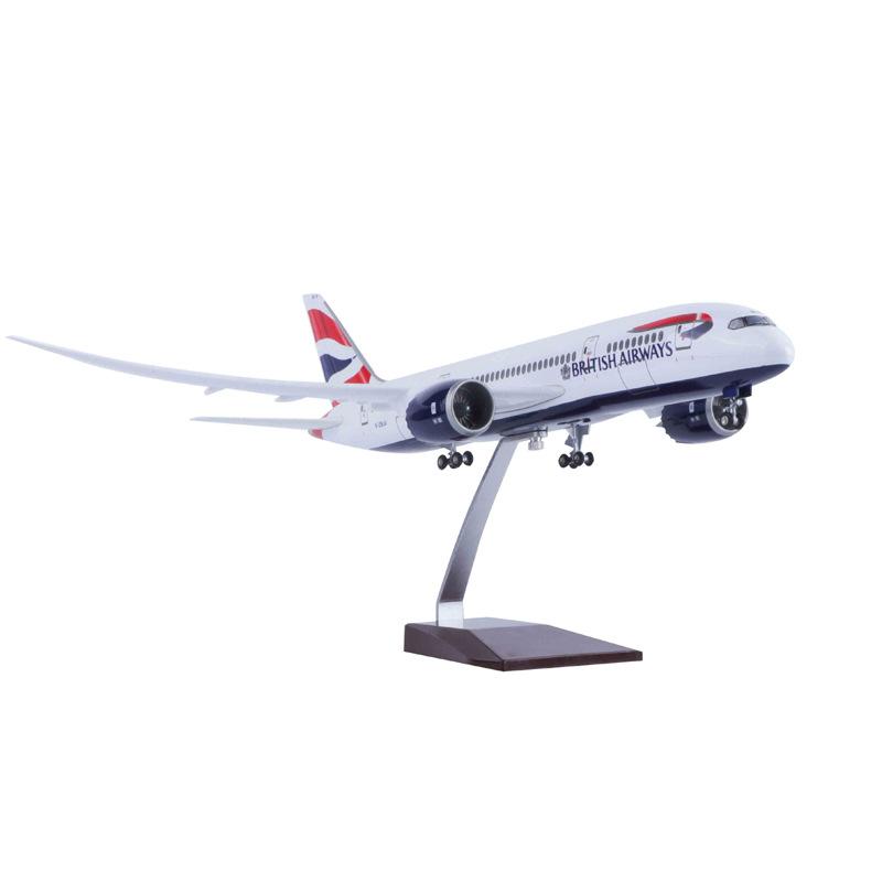 Diecast Resin Airplane 47cm B787 British Airways Plane 1/130 Scale Model Aircraft With LED Stand Home Desktop Decor