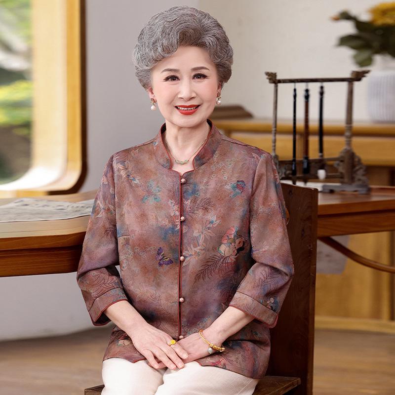 

New 2026 Summer Stand-Up Collar Shirt for Elderly Women – Loose Fit Top for 80-Year-Old Grandma XL [100-115 lbs]