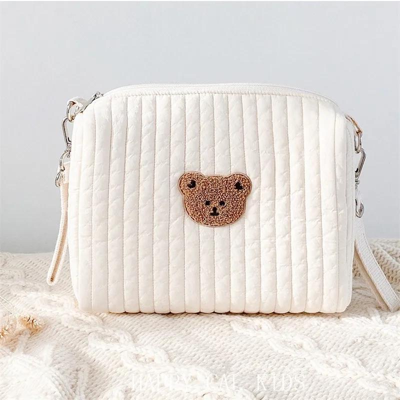 

22X16X9CM Baby Carriage Bag - Cute Bear Diaper Storage Bag Portable Easy-to-Clean Zipper Embroidery Multifunctional Mommy Bag