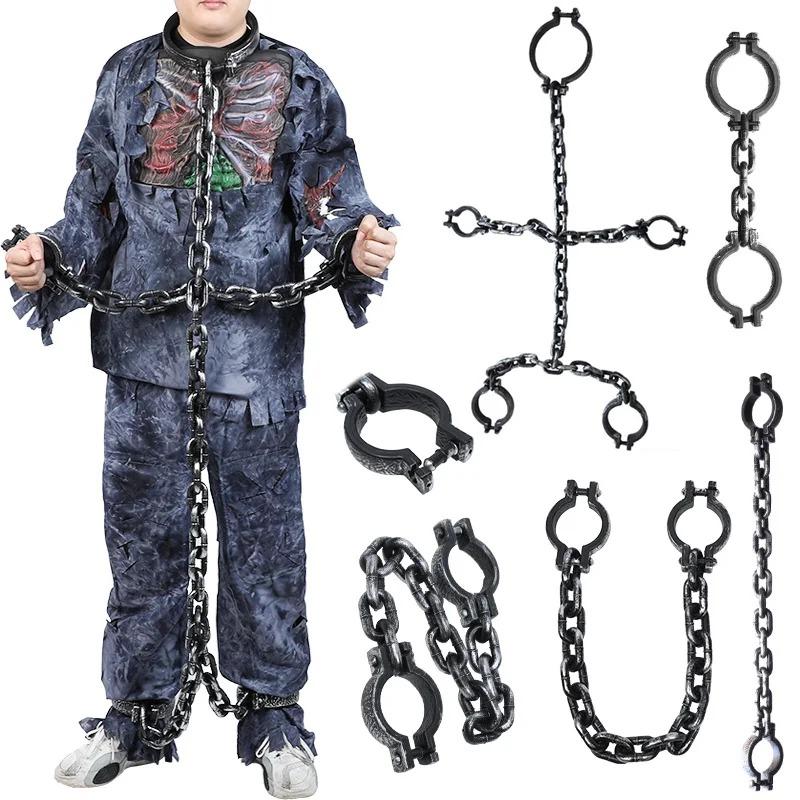 Cadenas de Plástico de Halloween Esposas Grilletes en la Cabeza Grilletes de Bola Eslabones Falsos Accesorios de Disfraz de Prisionero Cosplay de Preso