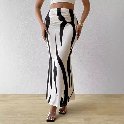 Elegante Casual Grafik Zebra-Print Plissiert Lange Röcke Frauen Herbst Mode Elastische Hohe Taille Geometrie Midi Rock Streetwear