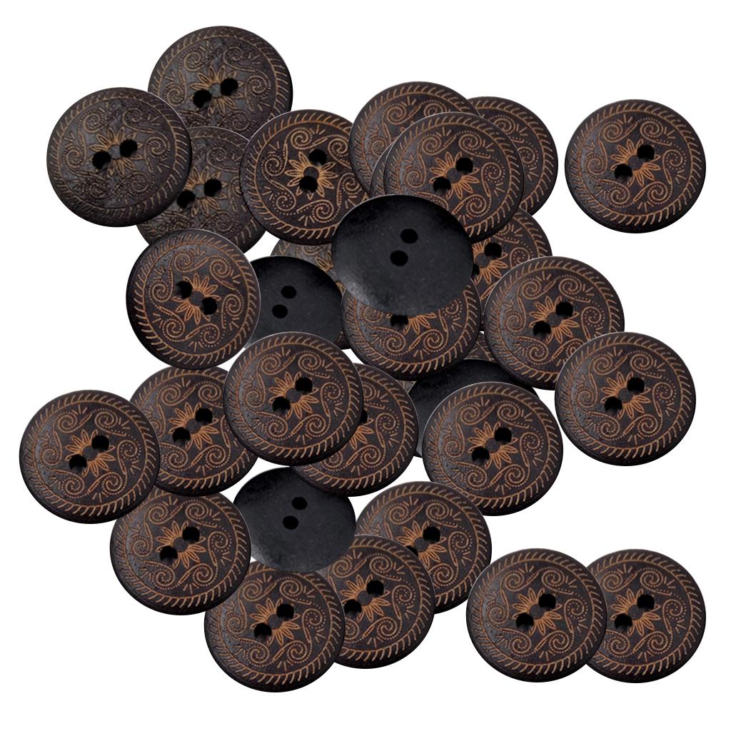 50 Stück Vintage Runde Blume Floral 2 Löcher Holz Nähknöpfe Kleidung