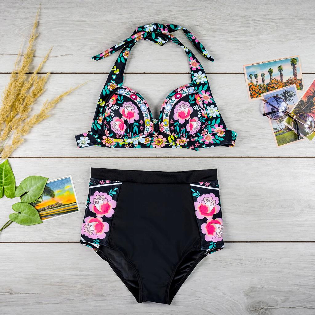 Two-Piece Swimsuit for Beach Pool Flowers Print Women'