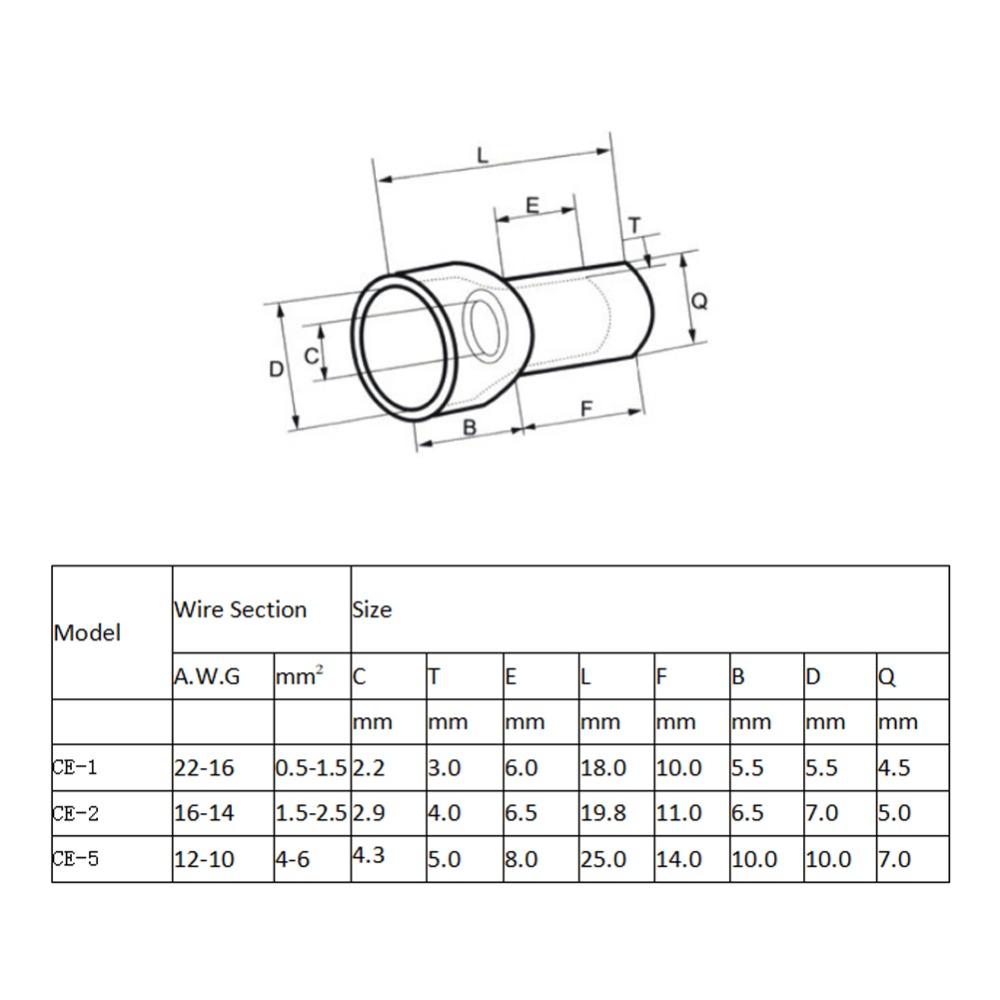 300Pcs CE-1/2/5 Crimp Terminals Connectors Kit Closed End Crimp Connectors  Car Audio
