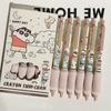 6Pcs Kawaii Crayon Shin-Chan Gel Pen Quick-Drying Black Ink Writing Smooth Soft Grip Pen Cute Student Stationery Office Supplies