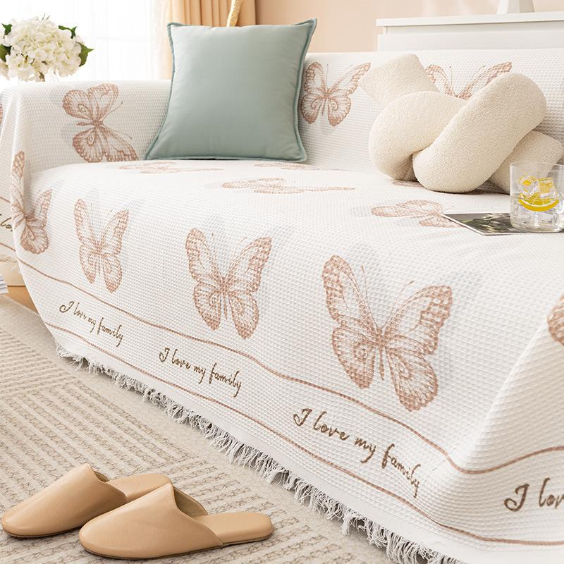 

Printed Sofa Towel Knitted Tassel Waffle Sofa Cover Breathable Non-Slip Sofa Cover Cloth Four Seasons Universal 90*180cm