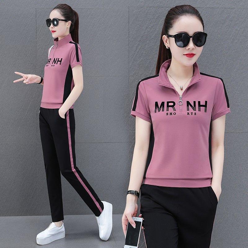 

Fashion Sports Suit Women s Summer Western Style Age-reducing Running Suit Casual Slimming Two-piece Trend 4XL фіолетовий