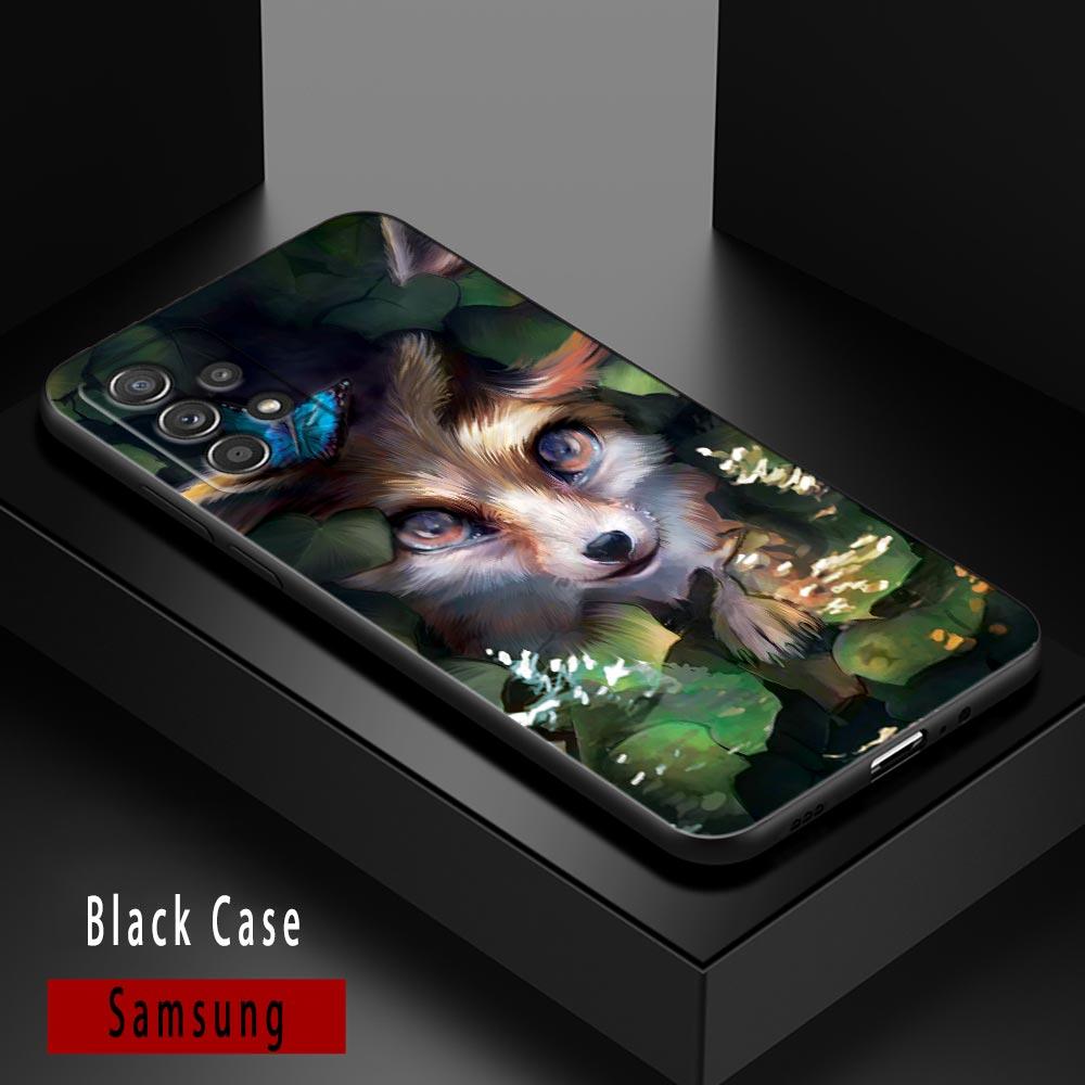 Cute Fox Animal Cases For Samsung Galaxy A52 5G Funda A13 A54 A52s A53 A72 A73 A33 A23 A32 A51 A71 Soft TPU Silicone Black Cover