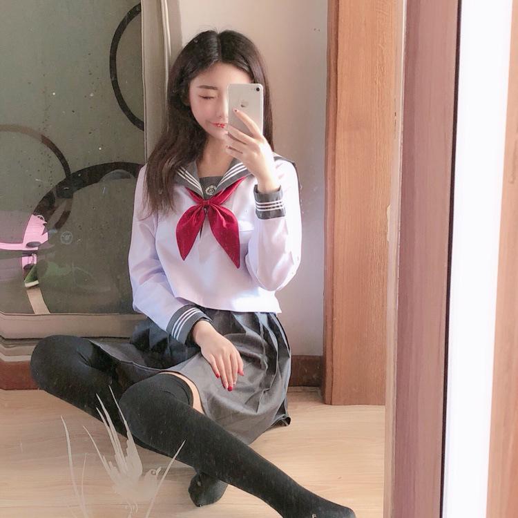 Authentic Soft Girl Japanese JK Three-Piece School Uniform: Academic-Style Kansai Collar Student Sailor with Long Sleeves