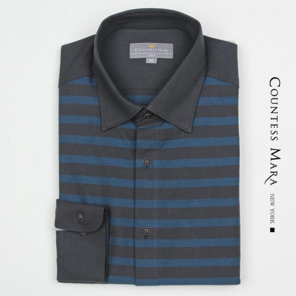 Countess Mara Gray Horizontal Stripe Slim Fit Long Sleeve Shirt Cdhp3c2110g0 110
