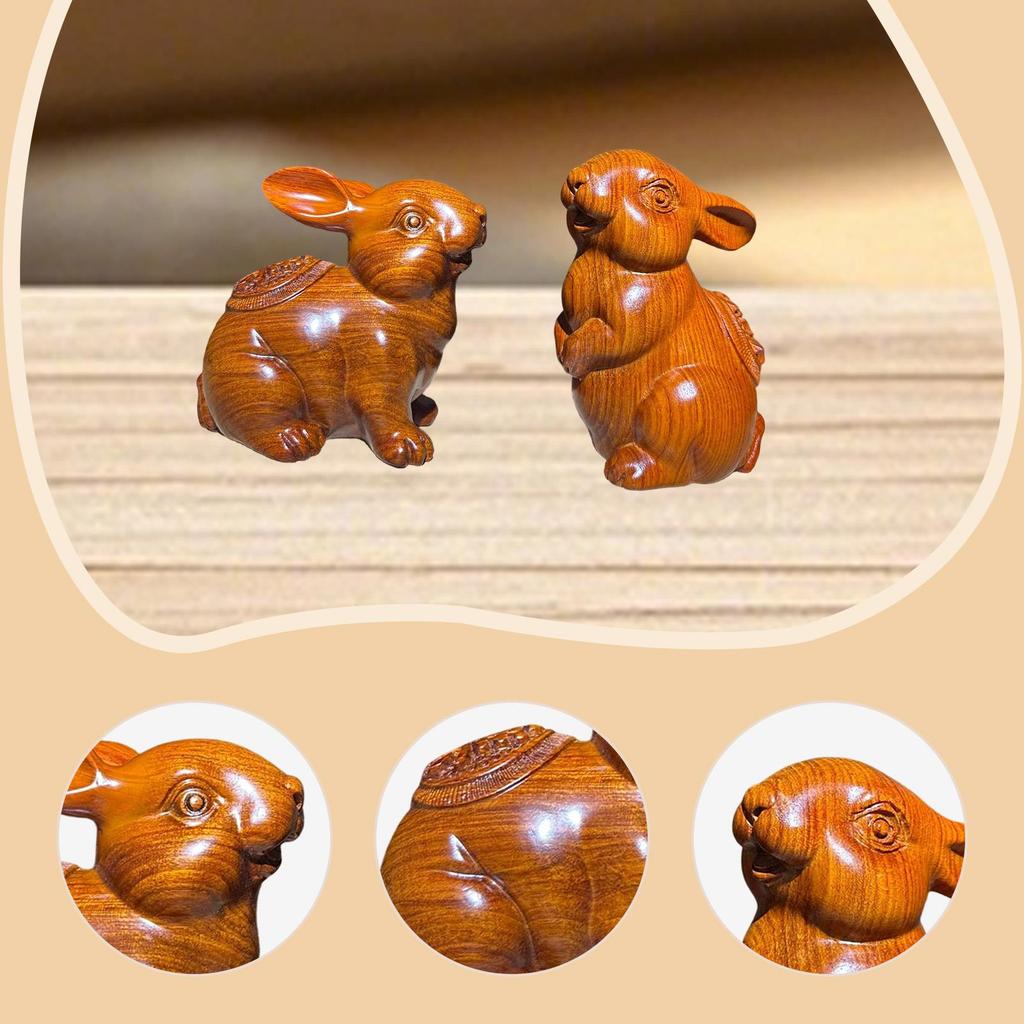 2 Stück Holzgeschnitzte Hasenfigur Dekorative Verzierung Reizende Dekoration Tierfigur für Schreibtisch Sammlerstück Wohnzimmer