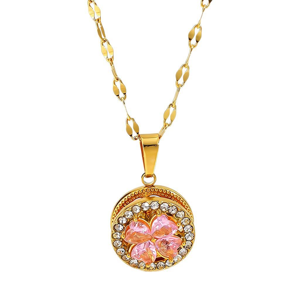 Light Luxury Niche Necklace Does Not Fade Round Love Rotatable Diamond-encrusted Four-leaf Clover Necklace Women's Jewelry